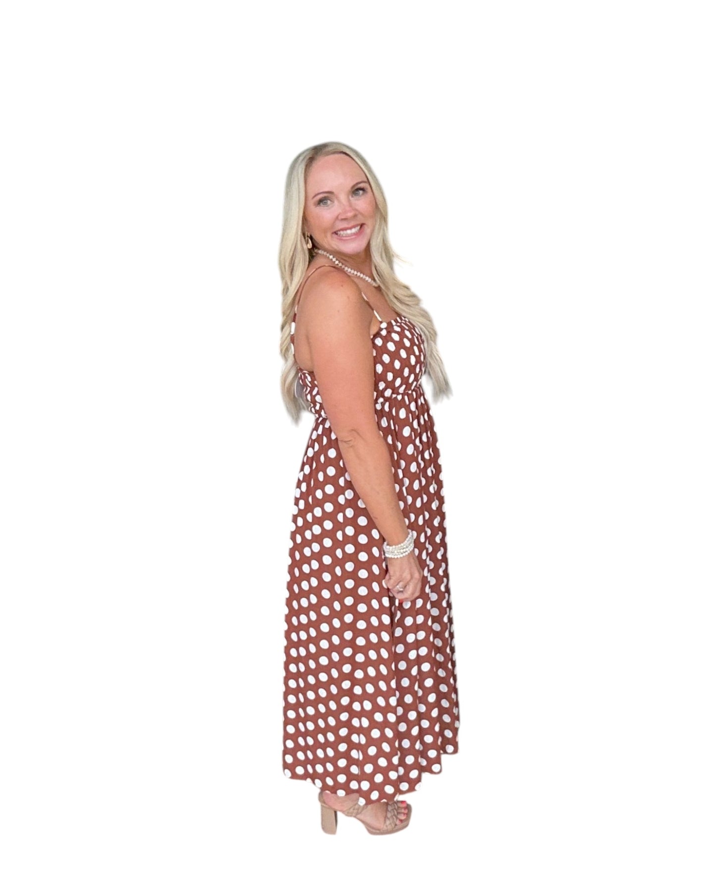 Sleeveless Polka Dot Midi Dress
