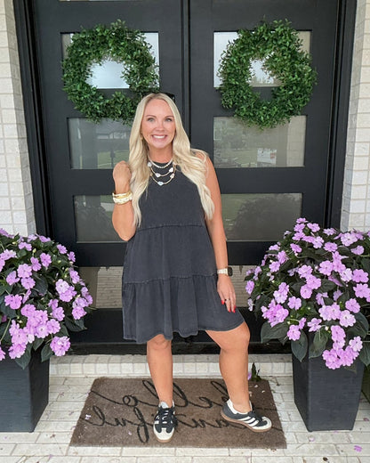 Sleeveless Crewneck Tiered Mini Dress
