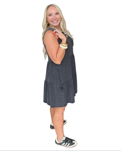 Sleeveless Crewneck Tiered Mini Dress
