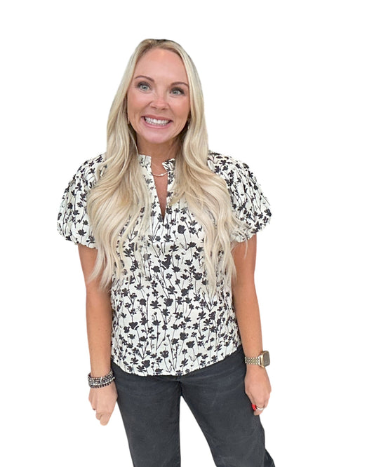 Meadow Print Flutter Blouse