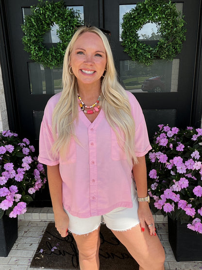 Pretty in Pink Button Down