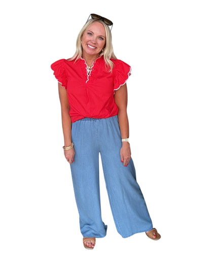 Chambray Wide Leg Pants
