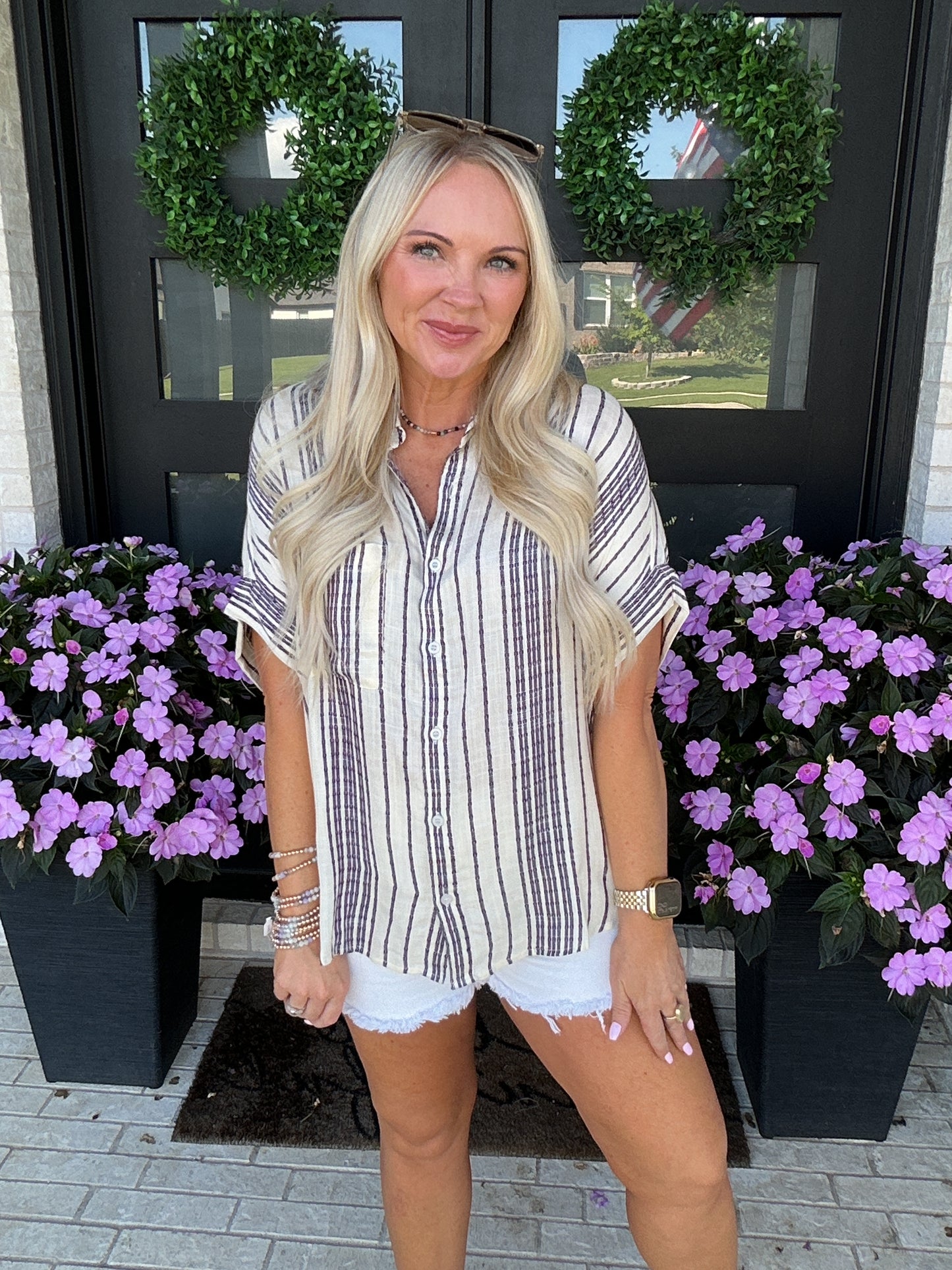 Striped Breeze Button Down - Purple