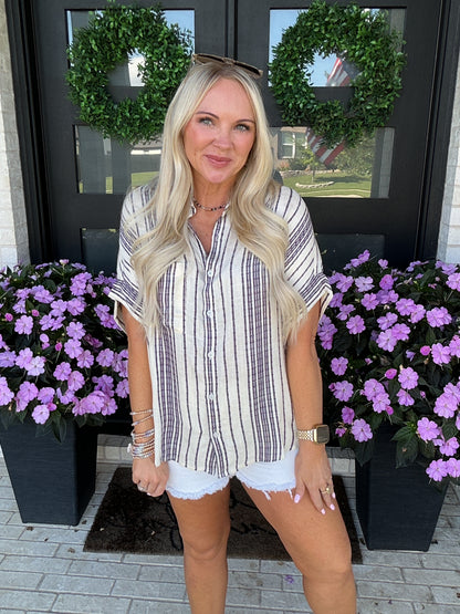 Striped Breeze Button Down - Purple