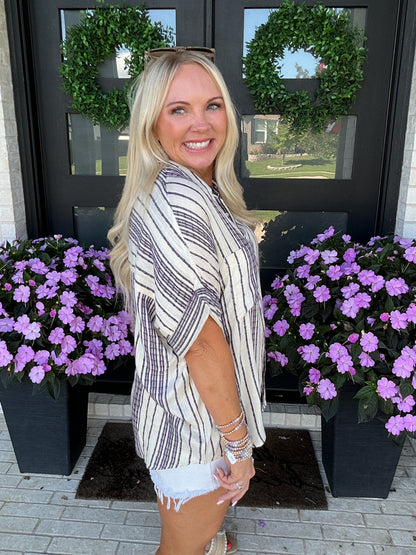 Striped Breeze Button Down - Purple