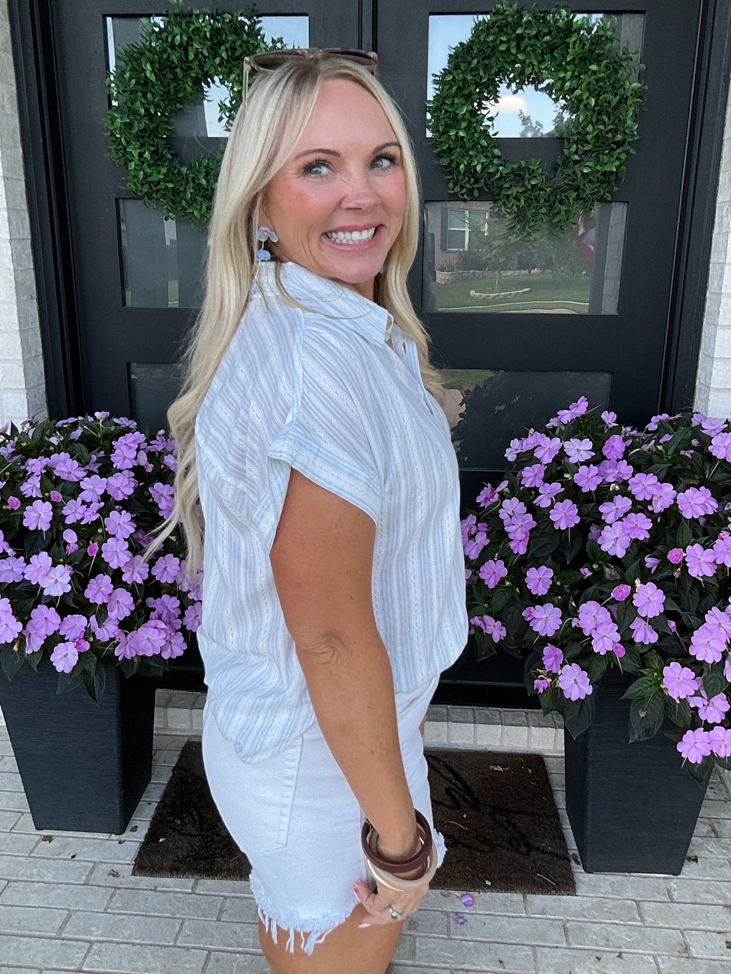 Sandstone Stripe Top - Light Blue