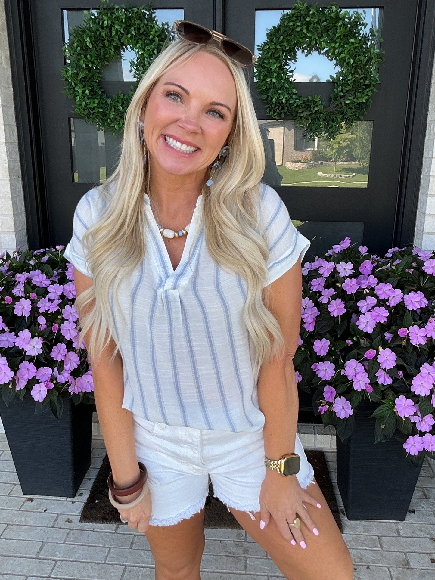 Back Button Stripe Top
