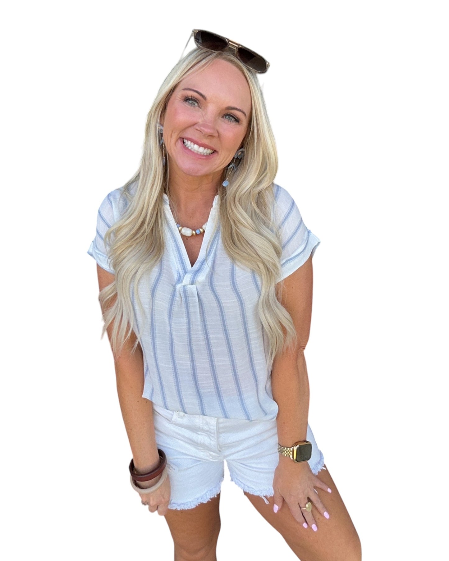 Back Button Stripe Top
