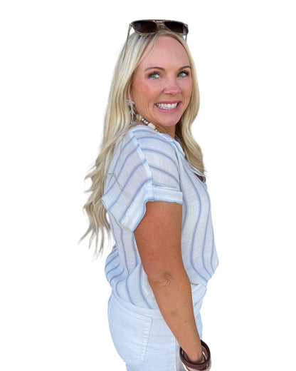 Back Button Stripe Top