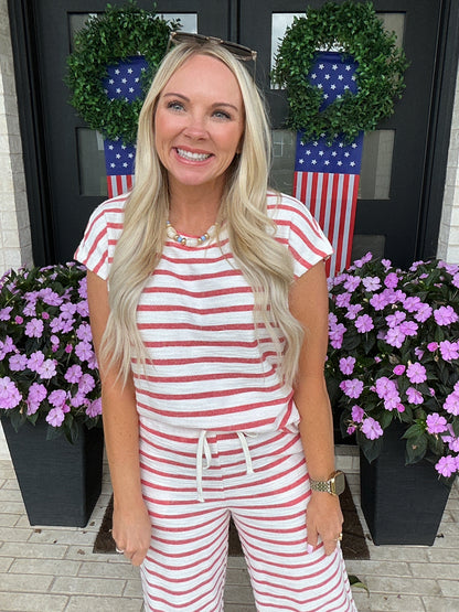 Stripe Knit Lounge Top - Red