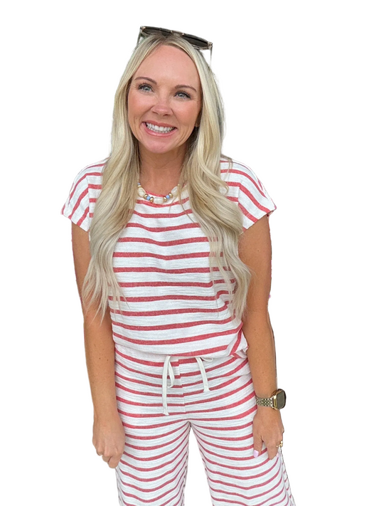 Stripe Knit Lounge Top - Red