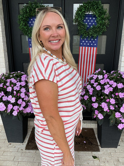 Stripe Knit Lounge Top - Red