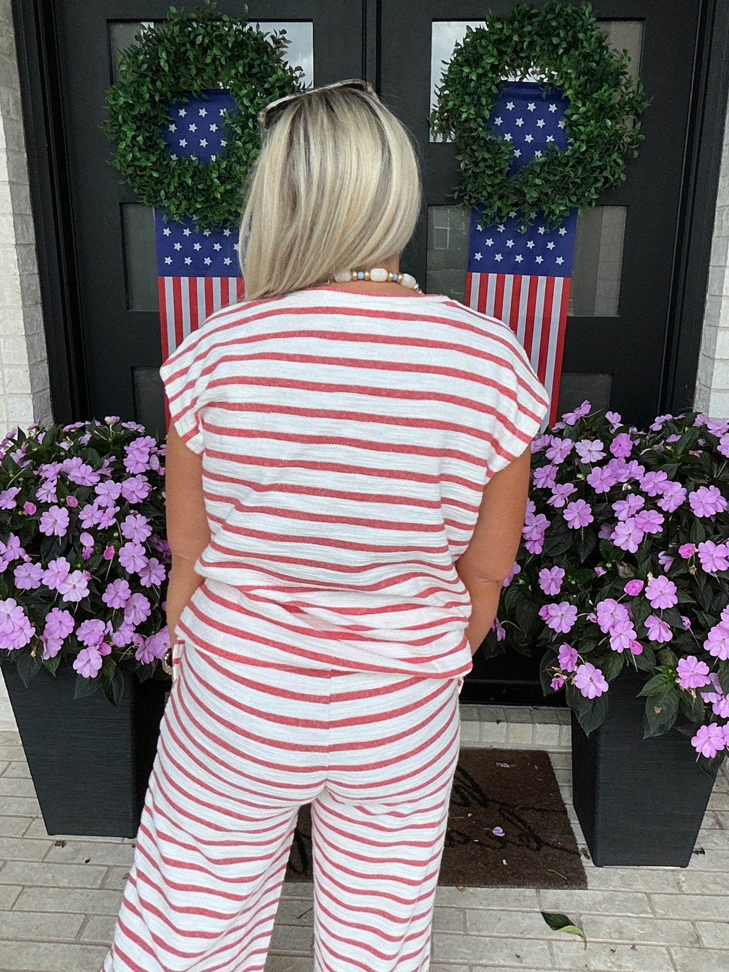 Stripe Knit Lounge Top - Red