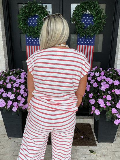 Stripe Knit Lounge Top - Red