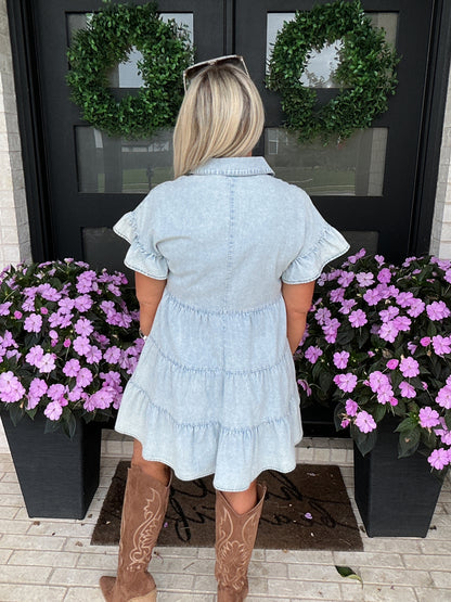 Blue Skies Chambray Tiered Dress