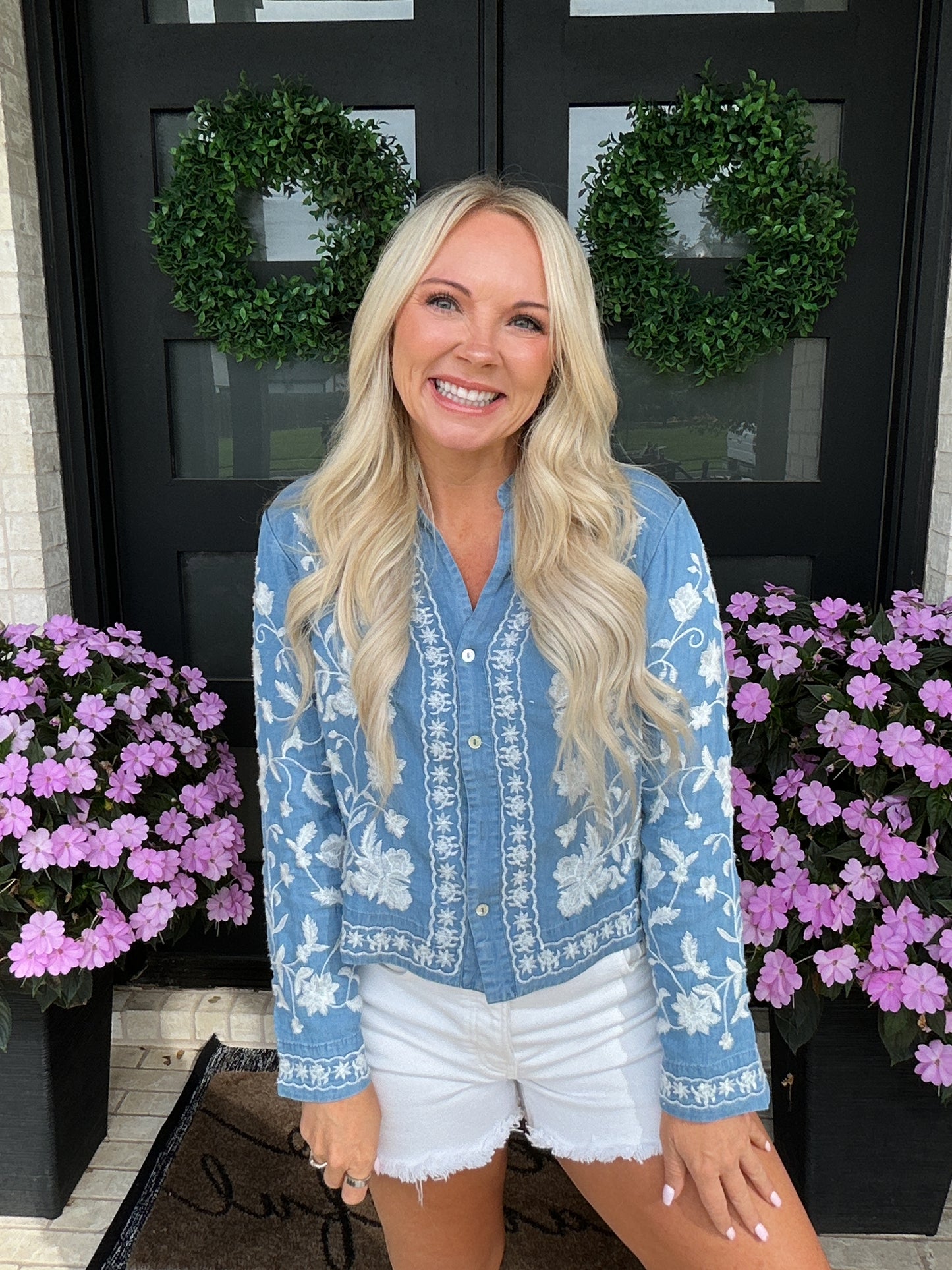 Floral Stitch Denim Top