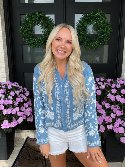 Floral Stitch Denim Top