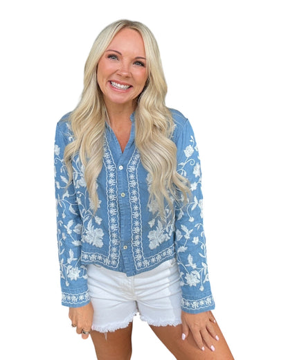 Floral Stitch Denim Top