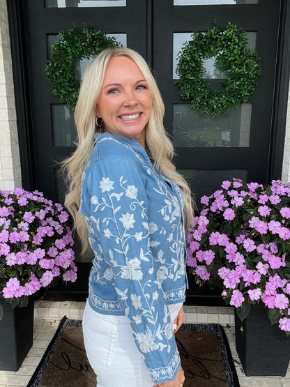 Floral Stitch Denim Top