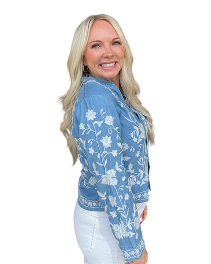 Floral Stitch Denim Top