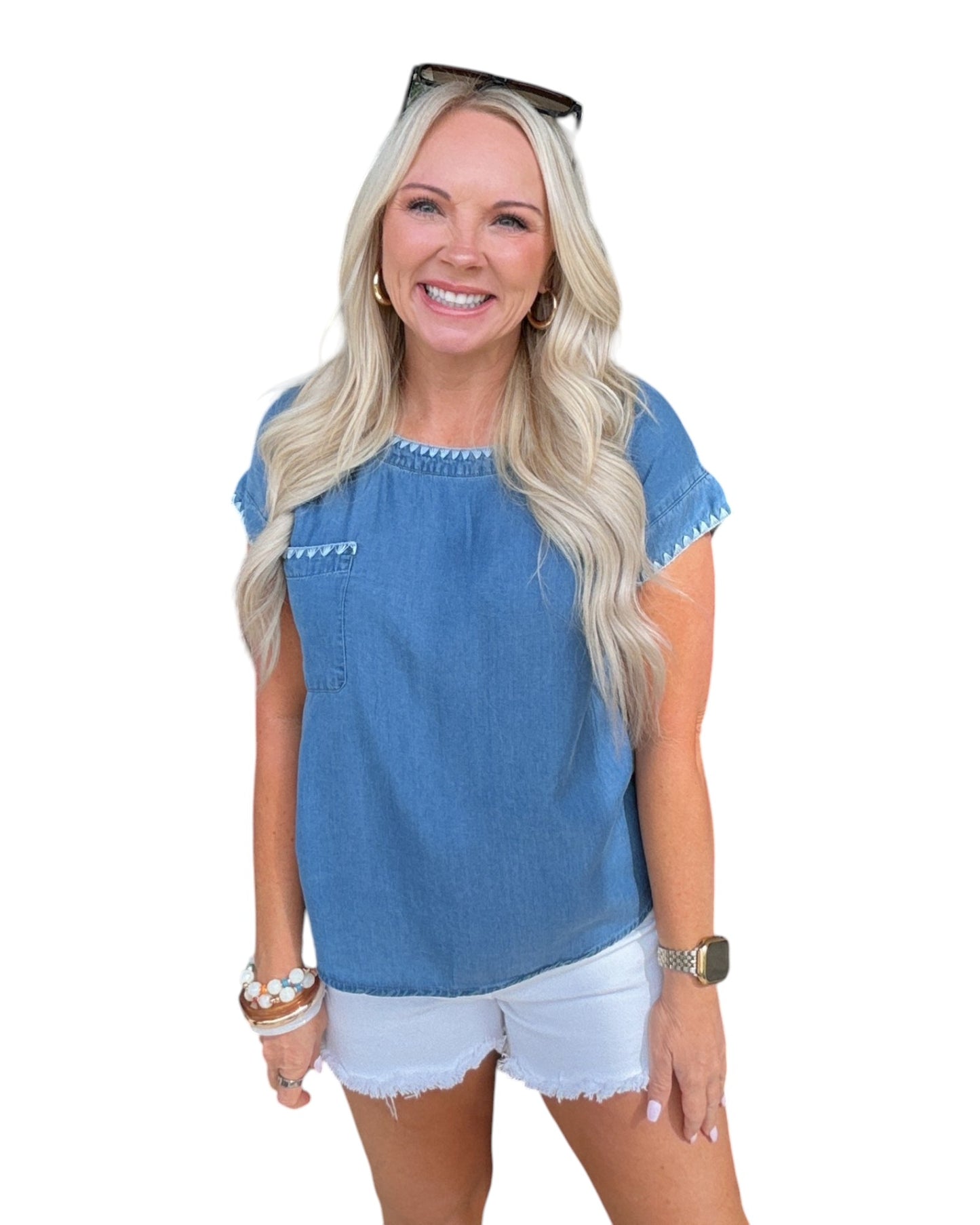 Contrast Stitch Chambray Tee