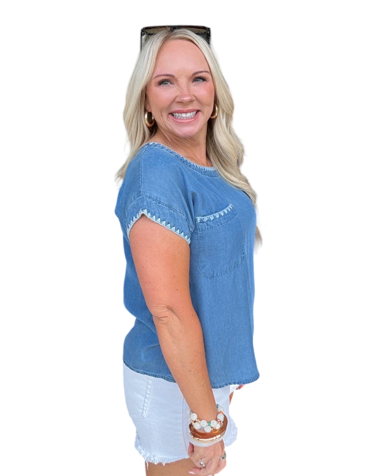 Contrast Stitch Chambray Tee