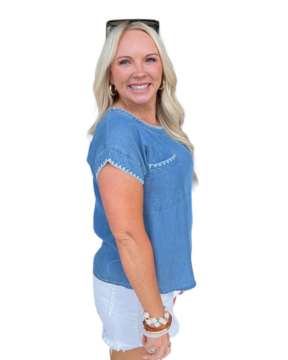 Contrast Stitch Chambray Tee