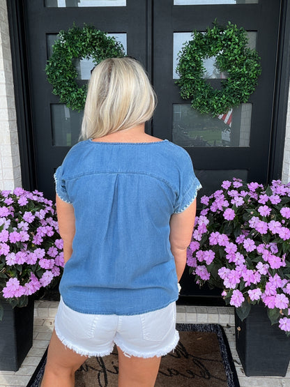 Contrast Stitch Chambray Tee