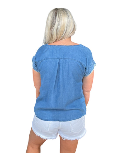 Contrast Stitch Chambray Tee
