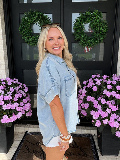 Short Sleeve Denim Button Down Shirt