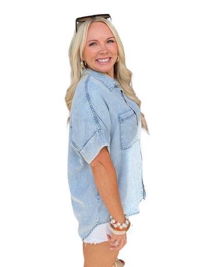 Short Sleeve Denim Button Down Shirt