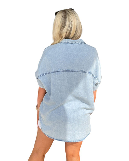 Short Sleeve Denim Button Down Shirt