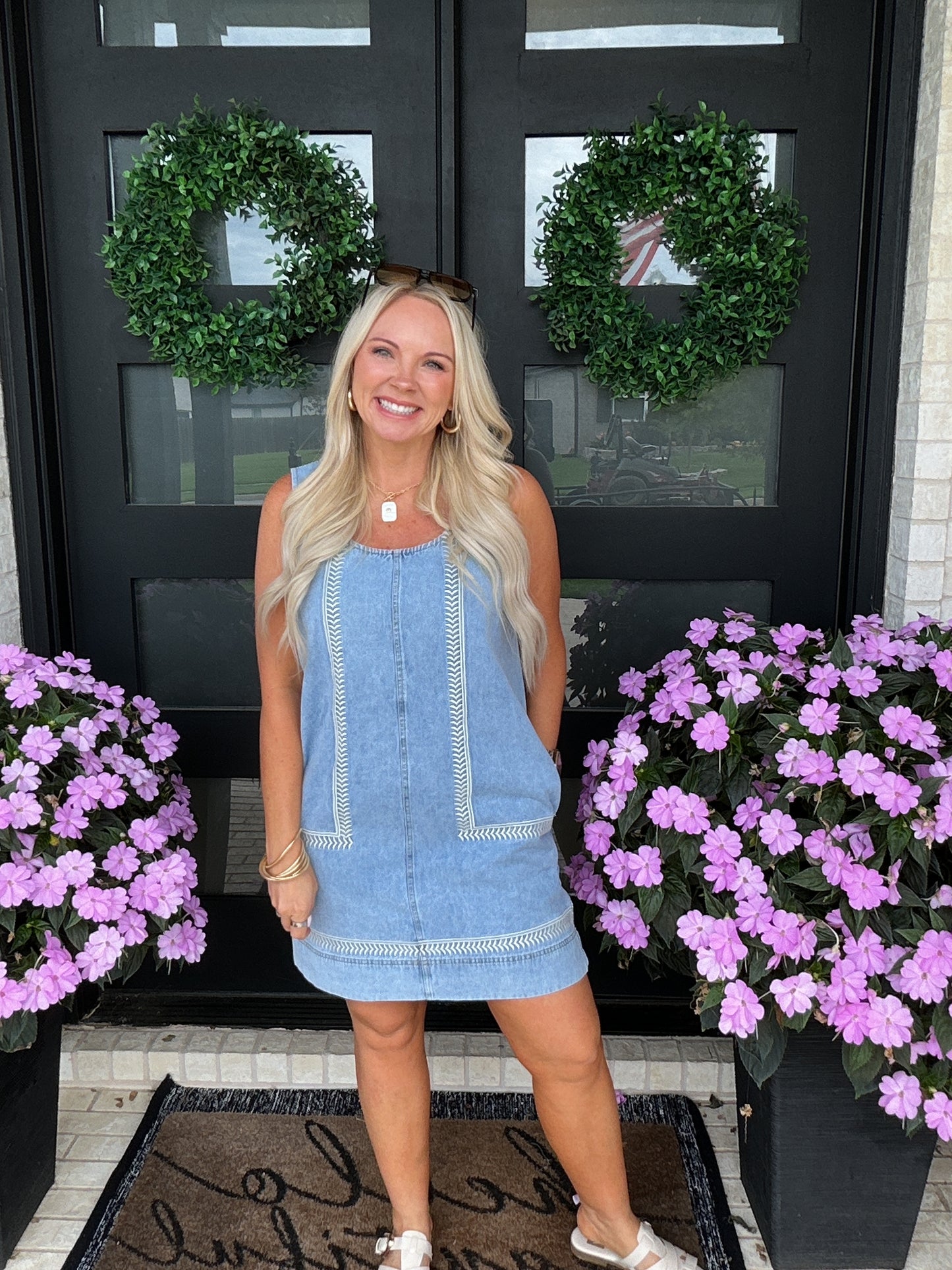 Mini Denim Dress with Stitch Detail