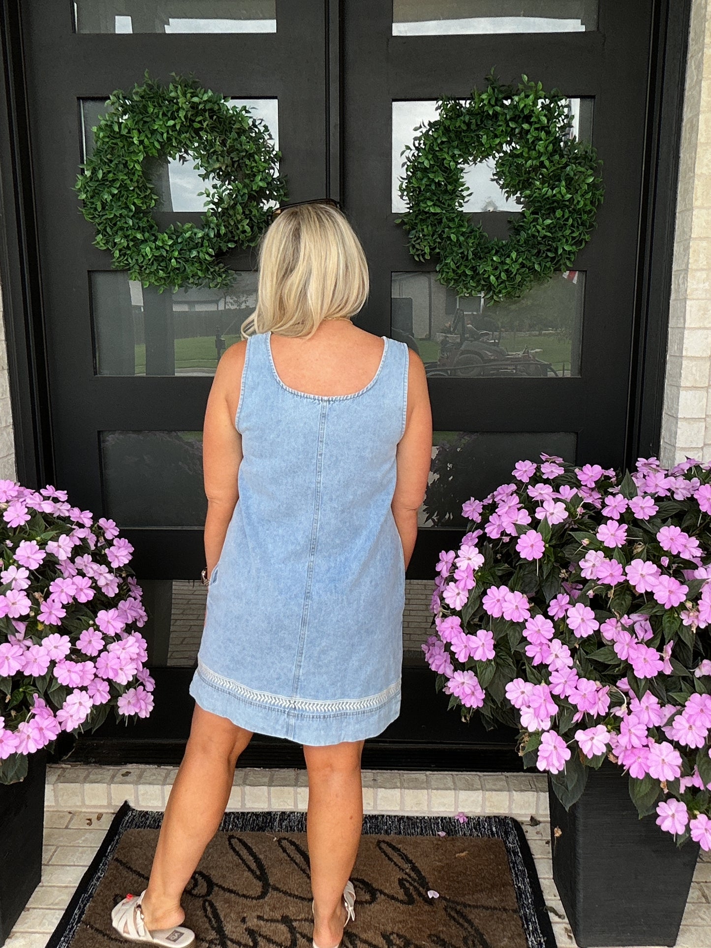 Mini Denim Dress with Stitch Detail