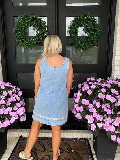 Mini Denim Dress with Stitch Detail