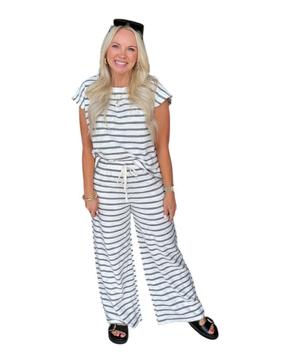 Stripe Knit Lounge Top - Grey