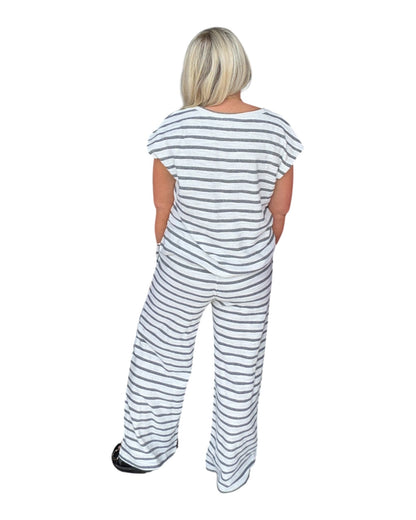 Stripe Knit Wide Leg Lounge Pants - Grey