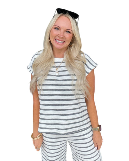 Stripe Knit Lounge Top - Grey