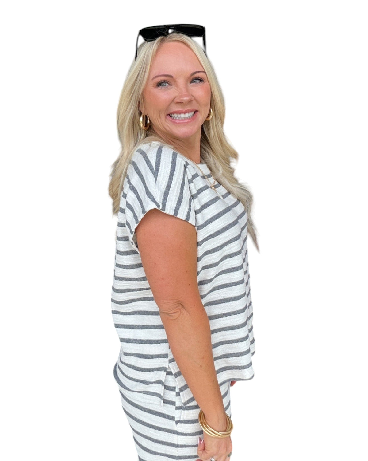 Stripe Knit Lounge Top - Grey