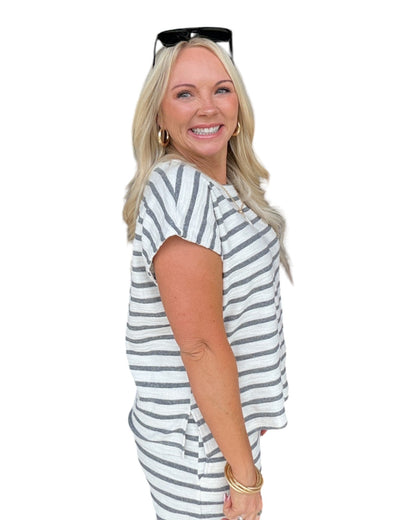 Stripe Knit Lounge Top - Grey
