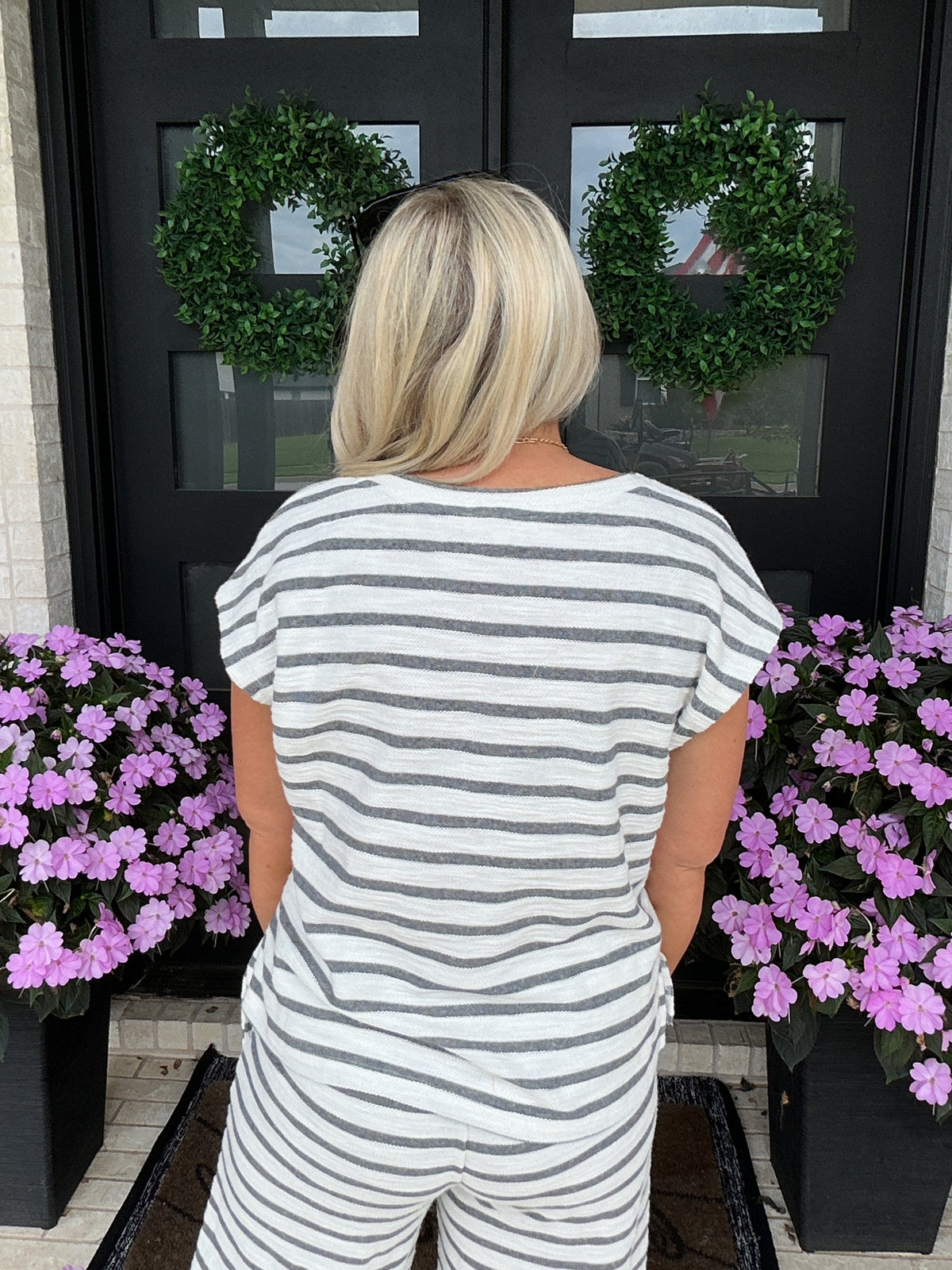 Stripe Knit Lounge Top - Grey
