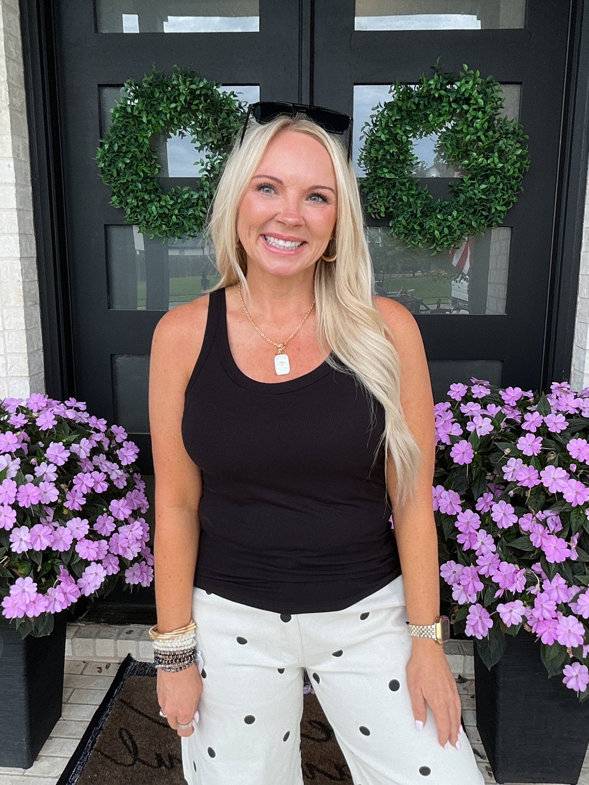 Scoop Neck Tank with Built-in Bra - Black
