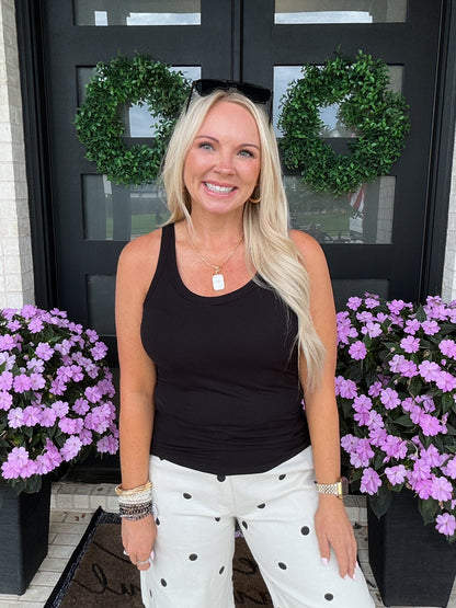 Scoop Neck Tank with Built-in Bra - Black