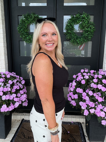 Scoop Neck Tank with Built-in Bra - Black