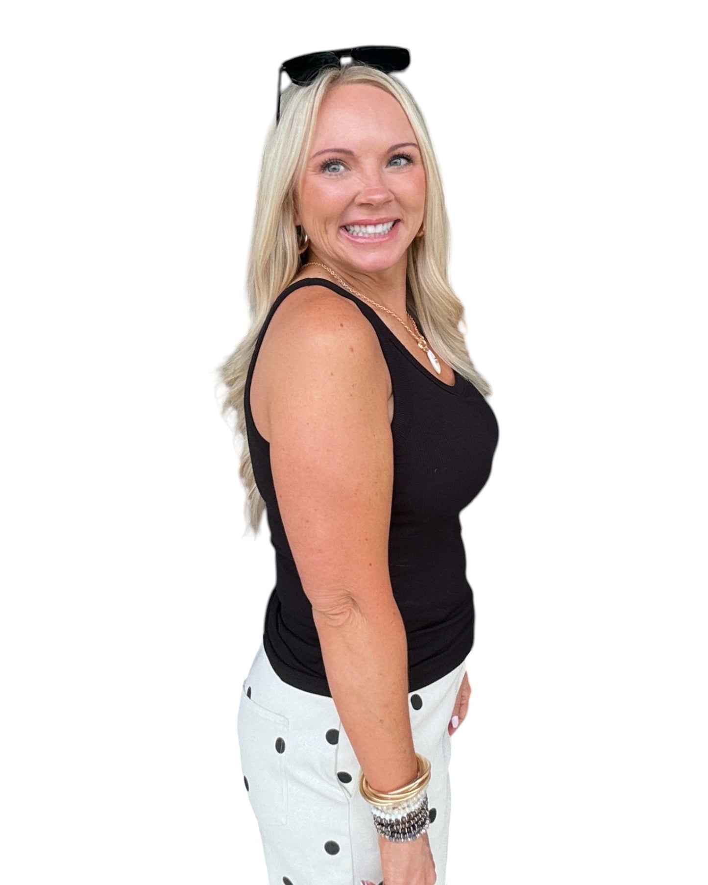 Scoop Neck Tank with Built-in Bra - Black