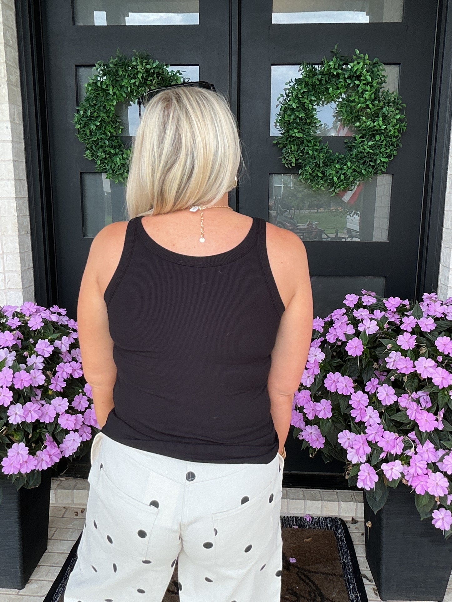 Scoop Neck Tank with Built-in Bra - Black