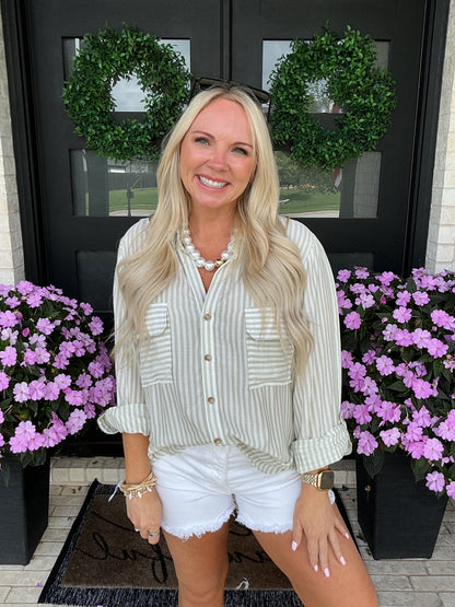 Sage Stripe Button Down