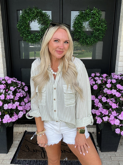 Sage Stripe Button Down