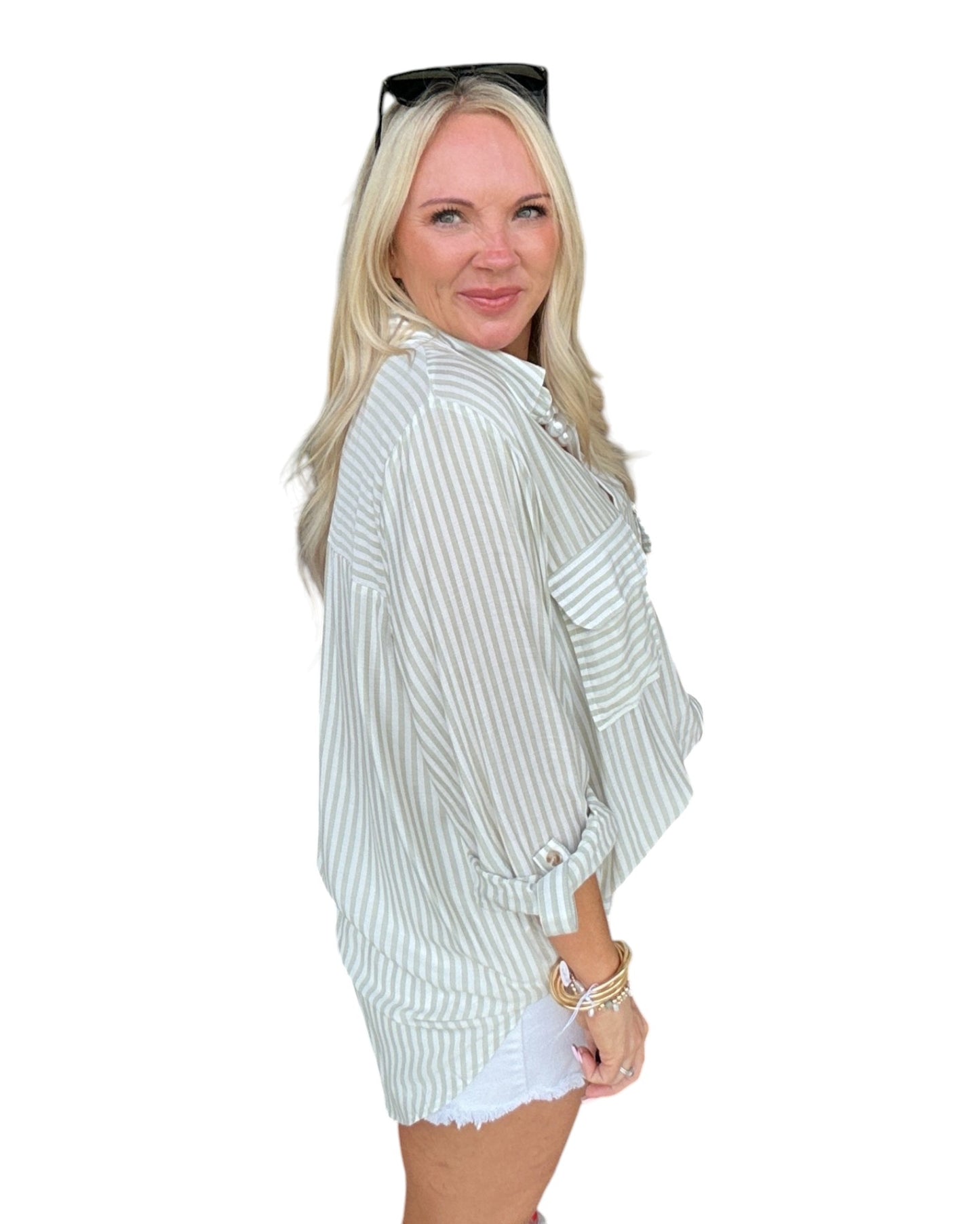 Sage Stripe Button Down
