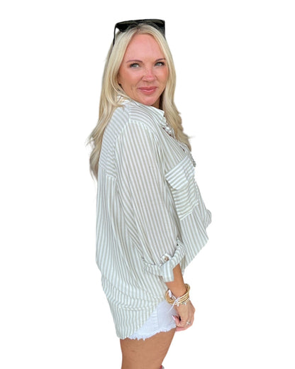 Sage Stripe Button Down
